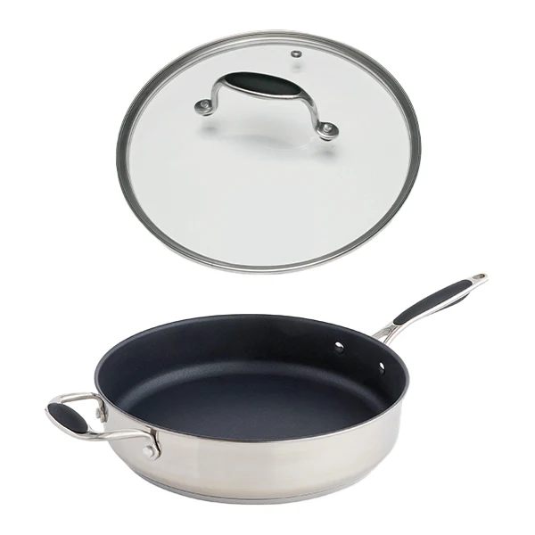 Lot sauteuse antiadhérente inox avec contre-poignée et couvercle en verre Excell’Inox 28 cm Mathon